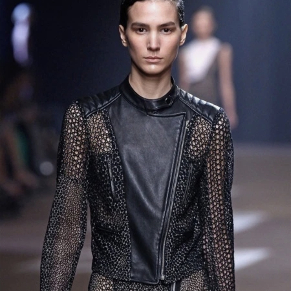 Yigal Azrouël Lambskin Eyelet Lace Leather Moto Jacket Punk Grunge Y2K